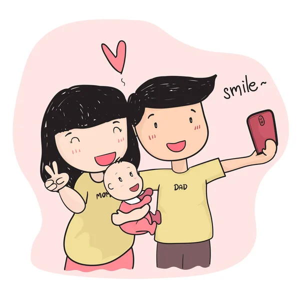 Boldog Család Fiatal Szülő Vesz Selfie Fotó Babával — Stock Vector