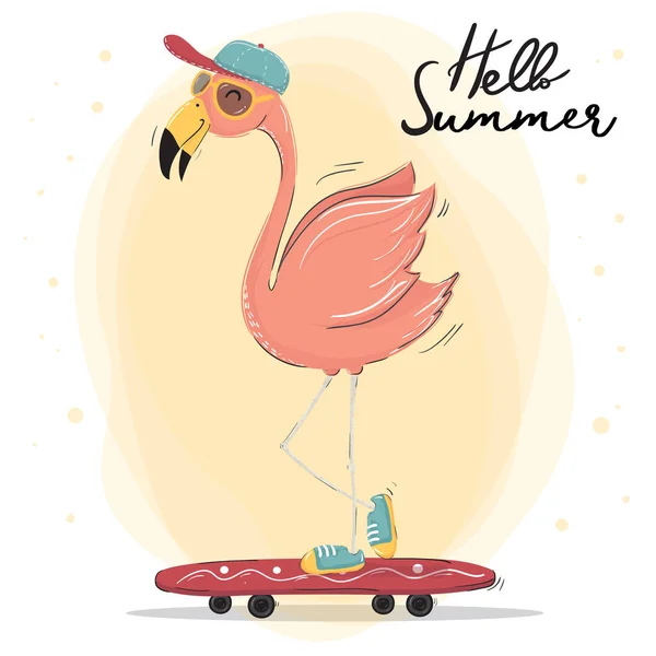 Flamingo Czas Lato Nosić Okulary Różowy Słońce Wektor Znak — Wektor stockowy
