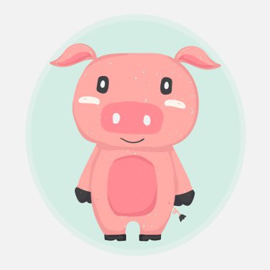 sevimli mutlu pembe pastel domuz maskot çizim doodle düz vektör, çocuk ve çocuksu şeyler yazdırılabilir tebrik kartı için 