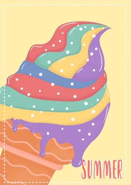 Niedlich Süß Geschmolzenes Eis Sommer Pastell Flache Vektor Eiscreme Kegel — Stockvektor