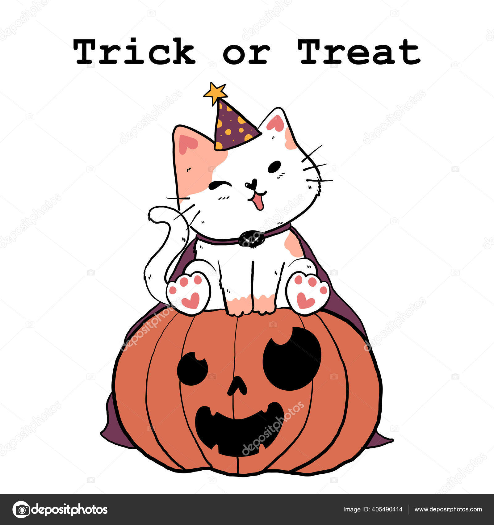 Kucing Gemuk Yang Lucu Corat Coret Putih Dengan Topi Penyihir Stok Vektor C Natsicha 405490414