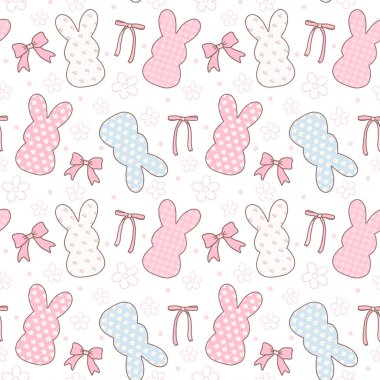 Coquette Paskalya tavşanı dikiz yapar Pembe temalı kusursuz desen Çizgi film karikatürü çizer.