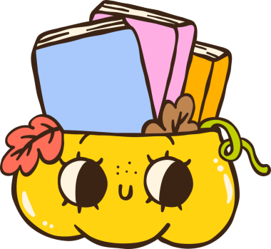 Cute Autumn Back to School Pumpkin with Books Illustration