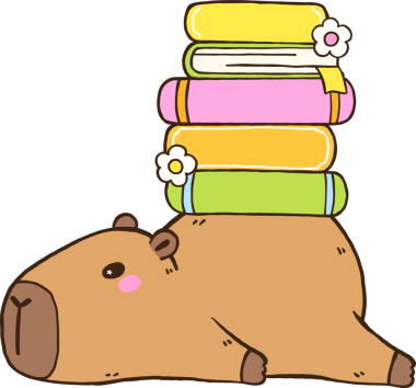 Bookish Lazy Capybara with Stack of Books