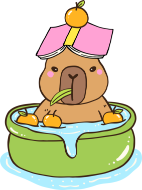 Reading Capybara in Bath With Book on Head Animal Bookish Cartoon Hand Drawn