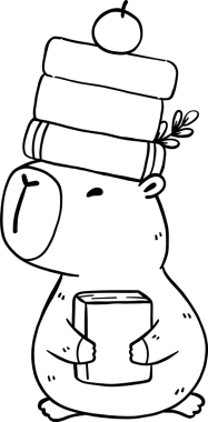 Capybara with Books Outline hand drawing