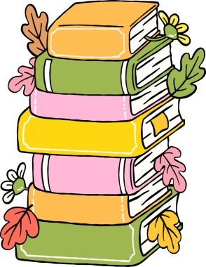 Fall Bookish Reading Stack of Books with Autumn Leaves and Floral Hand Drawn