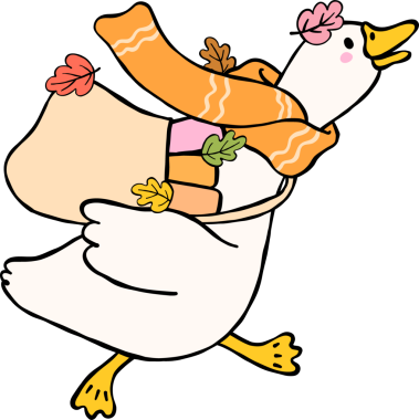 Fall Bookish Silly Goose Reading Carrying Shopping Bag of Books, Wearing Scarf Cartoon Hand Drawn