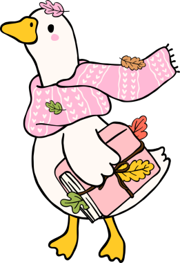 Fall Bookish Silly Goose Reading Wearing Scarf Holding Book Cartoon Drawing