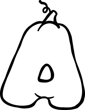 Cute Autumn Back to School Outline, Pumpkin Shaped Letter A Illustration