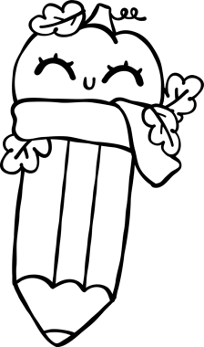 Cute Autumn Back to School Outline, Pumpkin Pencil with Scarf Illustration