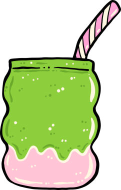 Ice Matcha Latte with Straw Green and Pink  Hand Drawn