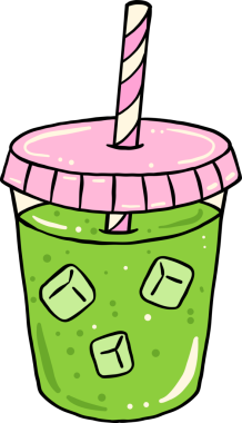Ice Matcha Latte Cup with Straw Green and Pink  Hand Drawn