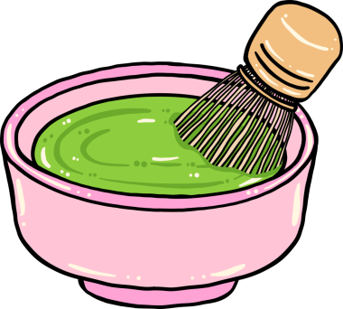 Matcha Tea with Whisk Illustration Hand Drawn