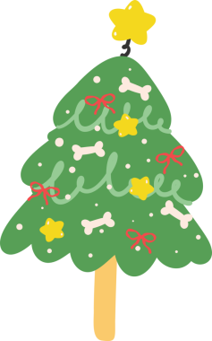 Hand drawn Christmas Tree with Dog Bone Ornaments