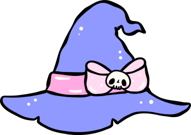 Halloween Pastel Witch Hat Illustration with Skull Bow Hand Drawn