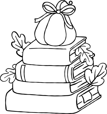 Fall Reading Autumn Bookish Outline, Stack of Books with Pumpkin and Leaves