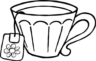 Black and White Teacup with Teabag Illustration