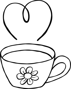 Illustration of Tea Cup with Flower Design outline Black and White