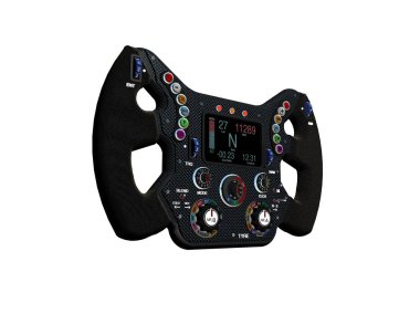 Formül bir direksiyon simidi tarafsız bir arka planda 3d render