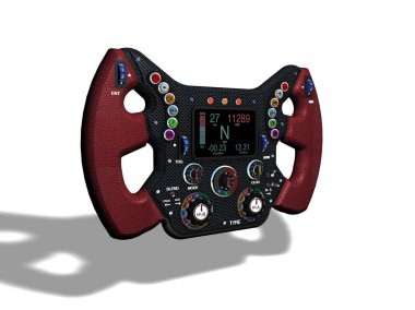 Formül bir direksiyon simidi tarafsız bir arka planda 3d render