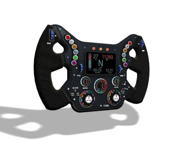 Formül bir direksiyon simidi tarafsız bir arka planda 3d render