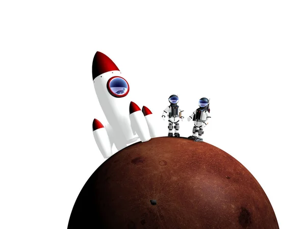 Astronauts landed on mars on white background, 3D rendering