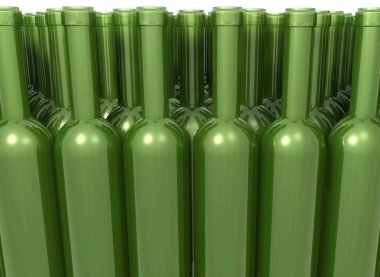 Grup boş yeşil şişe şarap, 3d render