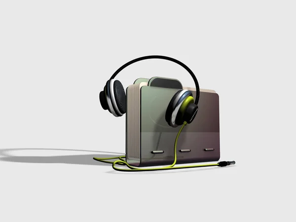 Computer Folder Headphones Neutral Background Rendering — Stock Photo, Image