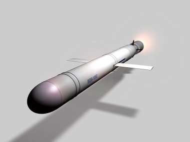 Cruise füzesi gri arka plan, 3d render üzerinde uçuş