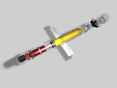 Gri arka plan, 3d render üzerinde şeffaf cruise füzesi