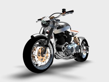 Çıplak krom motosiklet üzerinde tarafsız bir arka plan, 3d render