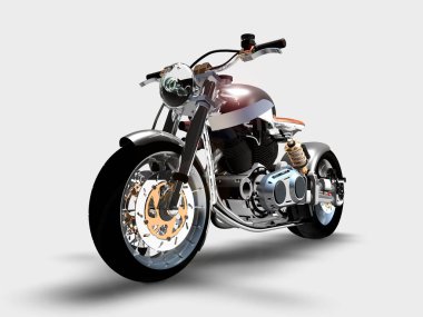 Çıplak krom motosiklet üzerinde tarafsız bir arka plan, 3d render