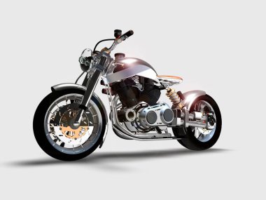 Çıplak krom motosiklet üzerinde tarafsız bir arka plan, 3d render