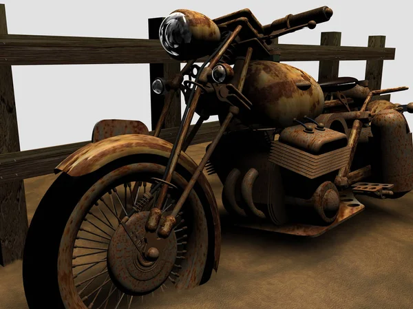 Old Motorcycle Abandoned Sand Rendering — Stock Photo, Image