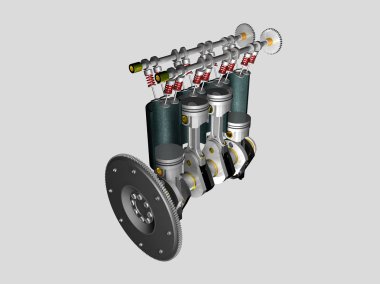 Beyaz bir arka planda 3d render içten yanmalı motor bileşenleri
