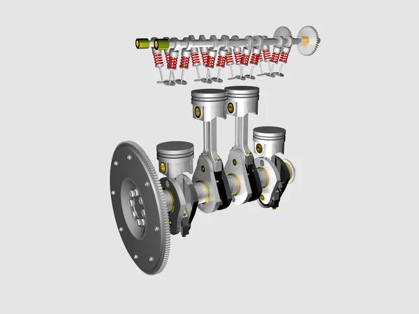 Beyaz Bir Arka Planda Render Içten Yanmalı Motor Bileşenleri — Stok fotoğraf