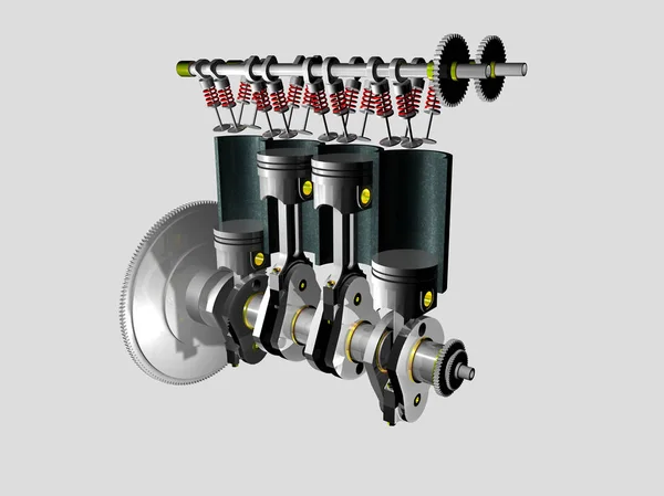 Onderdelen Van Interne Verbrandingsmotor Een Witte Achtergrond Rendering — Stockfoto