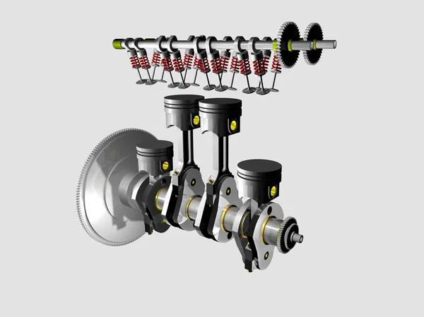 Beyaz Bir Arka Planda Render Içten Yanmalı Motor Bileşenleri — Stok fotoğraf