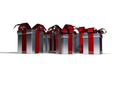 Beyaz arka planda, 3d render hediye kutuları