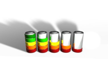 Pil enerji sınıfı renkli göstergesi, 3d render ile