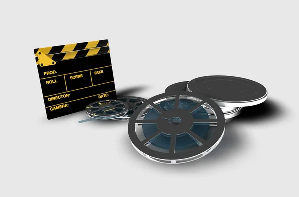Clapperboard Filmu Toczy Się Neutralnym Tle Renderowania — Zdjęcie stockowe