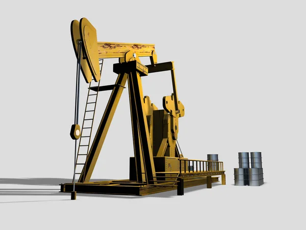 Old Yellow Oil Well Neutral Background Rendering — Stock Photo, Image