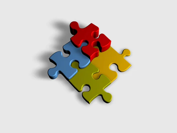Vier Farbige Puzzleteile Auf Weißem Hintergrund Rendering — Stockfoto