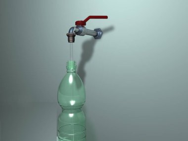Plastik şişe ile musluk, 3d render