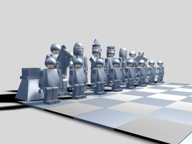 Nötr bir arka plan üzerinde satranç tahtası ile stilize satranç, 3d render