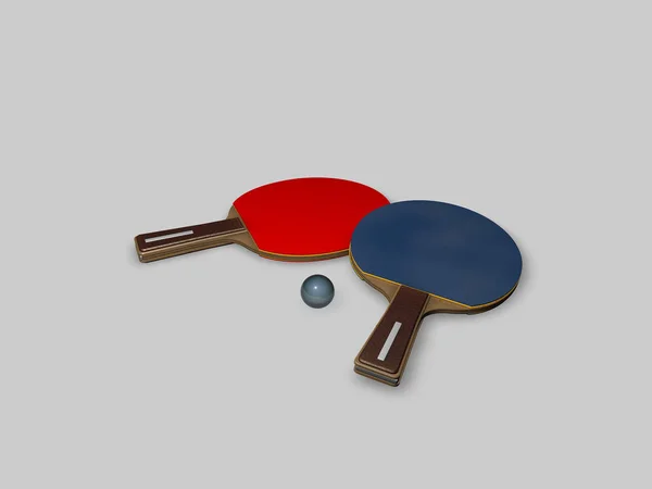 Pingpong Rackets Met Bal Een Neutrale Achtergrond Rendering — Stockfoto