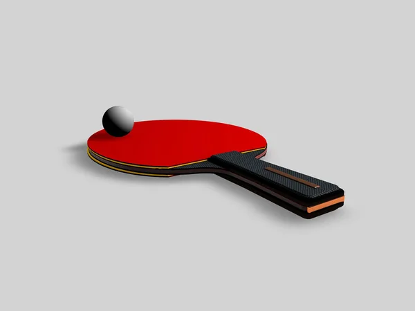 Ping Pong Racket Med Boll Neutral Bakgrund Rendering — Stockfoto