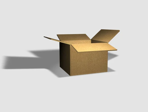 Open Carton Box Neutral Background Rendering — Stock Photo, Image