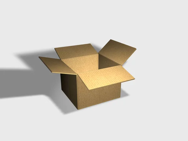 Caja Cartón Abierta Sobre Fondo Neutro Renderizado — Foto de Stock